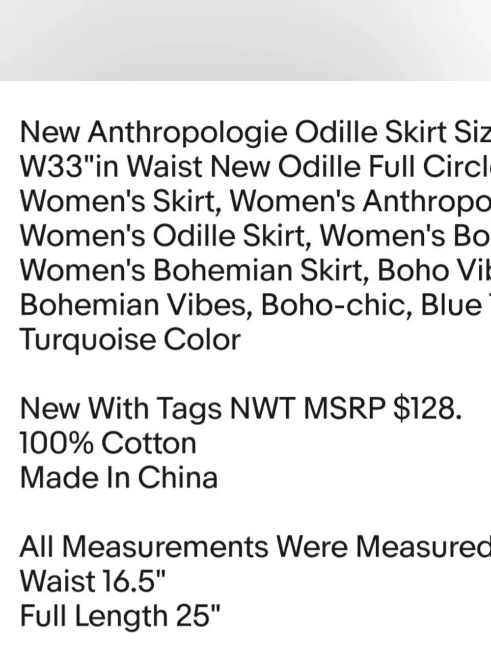 New Anthropologie Odille Skirt Size 12 W33